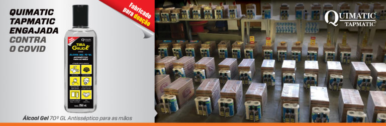 Quimatic Tapmatic doa mais de 3 mil frascos de álcool em gel para famílias carentes